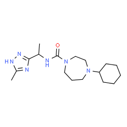 ChemSpider 2D Image | 4-Cyclohexyl-N-[1-(5-methyl-1H-1,2,4-triazol-3-yl)ethyl]-1,4-diazepane-1-carboxamide | C17H30N6O