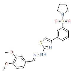 ChemSpider 2D Image | 2-[(2E)-2-(3,4-Dimethoxybenzylidene)hydrazino]-4-[3-(1-pyrrolidinylsulfonyl)phenyl]-1,3-thiazole | C22H24N4O4S2