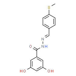 ChemSpider 2D Image | 3,5-Dihydroxy-N'-{(E)-[4-(methylsulfanyl)phenyl]methylene}benzohydrazide | C15H14N2O3S