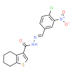 ChemSpider 2D Image | N'-[(E)-(4-Chloro-3-nitrophenyl)methylene]-4,5,6,7-tetrahydro-1-benzothiophene-3-carbohydrazide | C16H14ClN3O3S