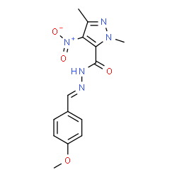 ChemSpider 2D Image | N'-[(E)-(4-Methoxyphenyl)methylene]-1,3-dimethyl-4-nitro-1H-pyrazole-5-carbohydrazide | C14H15N5O4