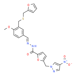 ChemSpider 2D Image | N'-[(E)-(3-{[(2-Furylmethyl)sulfanyl]methyl}-4-methoxyphenyl)methylene]-5-[(4-nitro-1H-pyrazol-1-yl)methyl]-2-furohydrazide | C23H21N5O6S