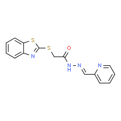 ChemSpider 2D Image | 2-(1,3-Benzothiazol-2-ylsulfanyl)-N'-[(E)-2-pyridinylmethylene]acetohydrazide | C15H12N4OS2