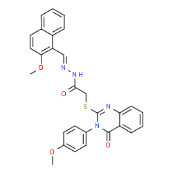 ChemSpider 2D Image | N'-[(E)-(2-Methoxy-1-naphthyl)methylene]-2-{[3-(4-methoxyphenyl)-4-oxo-3,4-dihydro-2-quinazolinyl]sulfanyl}acetohydrazide | C29H24N4O4S