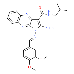 ChemSpider 2D Image | 2-Amino-1-[(E)-(3,4-dimethoxybenzylidene)amino]-N-isobutyl-1H-pyrrolo[2,3-b]quinoxaline-3-carboxamide | C24H26N6O3