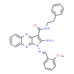 ChemSpider 2D Image | 2-Amino-1-[(E)-(2-methoxybenzylidene)amino]-N-(2-phenylethyl)-1H-pyrrolo[2,3-b]quinoxaline-3-carboxamide | C27H24N6O2
