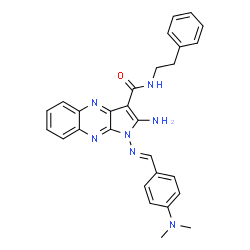 ChemSpider 2D Image | 2-Amino-1-{(E)-[4-(dimethylamino)benzylidene]amino}-N-(2-phenylethyl)-1H-pyrrolo[2,3-b]quinoxaline-3-carboxamide | C28H27N7O
