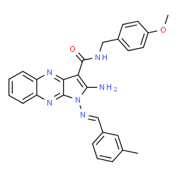 ChemSpider 2D Image | 2-Amino-N-(4-methoxybenzyl)-1-[(E)-(3-methylbenzylidene)amino]-1H-pyrrolo[2,3-b]quinoxaline-3-carboxamide | C27H24N6O2