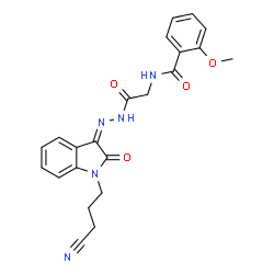 ChemSpider 2D Image | N-(2-{(2Z)-2-[1-(3-Cyanopropyl)-2-oxo-1,2-dihydro-3H-indol-3-ylidene]hydrazino}-2-oxoethyl)-2-methoxybenzamide | C22H21N5O4