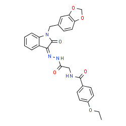 ChemSpider 2D Image | N-(2-{(2Z)-2-[1-(1,3-Benzodioxol-5-ylmethyl)-2-oxo-1,2-dihydro-3H-indol-3-ylidene]hydrazino}-2-oxoethyl)-4-ethoxybenzamide | C27H24N4O6