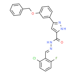 ChemSpider 2D Image | 3-[3-(Benzyloxy)phenyl]-N'-[(E)-(2-chloro-6-fluorophenyl)methylene]-1H-pyrazole-5-carbohydrazide | C24H18ClFN4O2