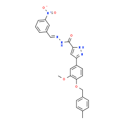 ChemSpider 2D Image | 3-{3-Methoxy-4-[(4-methylbenzyl)oxy]phenyl}-N'-[(E)-(3-nitrophenyl)methylene]-1H-pyrazole-5-carbohydrazide | C26H23N5O5