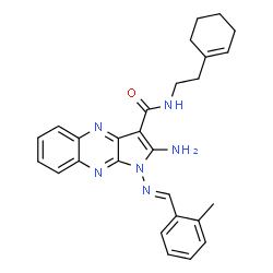 ChemSpider 2D Image | 2-Amino-N-[2-(1-cyclohexen-1-yl)ethyl]-1-[(E)-(2-methylbenzylidene)amino]-1H-pyrrolo[2,3-b]quinoxaline-3-carboxamide | C27H28N6O
