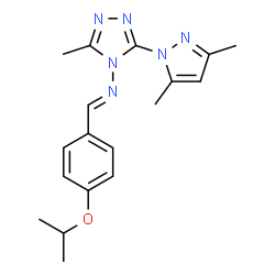 ChemSpider 2D Image | (E)-N-[3-(3,5-Dimethyl-1H-pyrazol-1-yl)-5-methyl-4H-1,2,4-triazol-4-yl]-1-(4-isopropoxyphenyl)methanimine | C18H22N6O