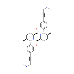 ChemSpider 2D Image | (3S,4S,6aS,9S,10S,12aS)-4,10-Bis{4-[3-(dimethylamino)-1-propyn-1-yl]phenyl}-3,9-dimethyloctahydrodipyrido[1,2-a:1',2'-d]pyrazine-6,12(2H,6aH)-dione | C36H44N4O2