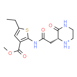 ChemSpider 2D Image | (2R)-2-(2-{[5-Ethyl-3-(methoxycarbonyl)-2-thienyl]amino}-2-oxoethyl)-3-oxopiperazin-1-ium | C14H20N3O4S