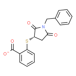 ChemSpider 2D Image | 2-{[(3S)-1-Benzyl-2,5-dioxo-3-pyrrolidinyl]sulfanyl}benzoate | C18H14NO4S