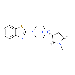ChemSpider 2D Image | 4-(1,3-Benzothiazol-2-yl)-1-[(3R)-1-methyl-2,5-dioxo-3-pyrrolidinyl]piperazin-1-ium | C16H19N4O2S