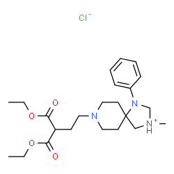 ChemSpider 2D Image | 8-[4-Ethoxy-3-(ethoxycarbonyl)-4-oxobutyl]-3-methyl-1-phenyl-1,8-diaza-3-azoniaspiro[4.5]decane chloride | C23H36ClN3O4