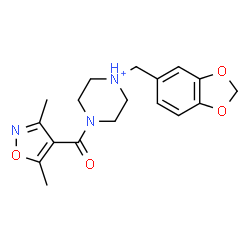 ChemSpider 2D Image | 1-(1,3-Benzodioxol-5-ylmethyl)-4-[(3,5-dimethyl-1,2-oxazol-4-yl)carbonyl]piperazin-1-ium | C18H22N3O4