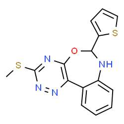 ChemSpider 2D Image | 3-(Methylsulfanyl)-6-(2-thienyl)-6,7-dihydro[1,2,4]triazino[5,6-d][3,1]benzoxazepine | C15H12N4OS2