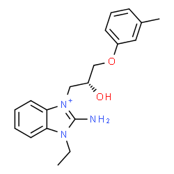 ChemSpider 2D Image | 2-Amino-1-ethyl-3-[(2R)-2-hydroxy-3-(3-methylphenoxy)propyl]-1H-benzimidazol-3-ium | C19H24N3O2