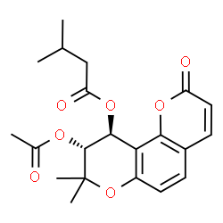 ChemSpider 2D Image | (9R,10S)-9-Acetoxy-8,8-dimethyl-2-oxo-9,10-dihydro-2H,8H-pyrano[2,3-f]chromen-10-yl 3-methylbutanoate | C21H24O7