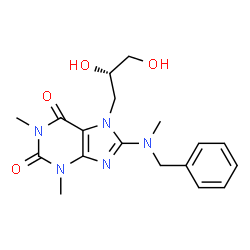 ChemSpider 2D Image | 8-[Benzyl(methyl)amino]-7-[(2S)-2,3-dihydroxypropyl]-1,3-dimethyl-3,7-dihydro-1H-purine-2,6-dione | C18H23N5O4