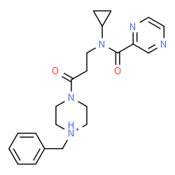 ChemSpider 2D Image | 1-Benzyl-4-[N-cyclopropyl-N-(2-pyrazinylcarbonyl)-beta-alanyl]piperazin-1-ium | C22H28N5O2