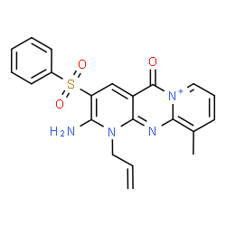 ChemSpider 2D Image | 1-Allyl-2-amino-10-methyl-5-oxo-3-(phenylsulfonyl)-1,5-dihydrodipyrido[1,2-a:2',3'-d]pyrimidin-6-ium | C21H19N4O3S