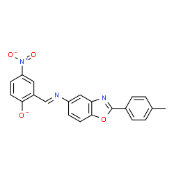 ChemSpider 2D Image | 2-[(E)-{[2-(4-Methylphenyl)-1,3-benzoxazol-5-yl]imino}methyl]-4-nitrophenolate | C21H14N3O4
