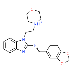 ChemSpider 2D Image | 4-(2-{2-[(1,3-Benzodioxol-5-ylmethylene)amino]-1H-benzimidazol-1-yl}ethyl)morpholin-4-ium | C21H23N4O3