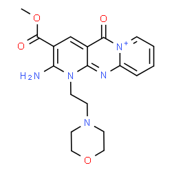 ChemSpider 2D Image | 2-Amino-3-(methoxycarbonyl)-1-[2-(4-morpholinyl)ethyl]-5-oxo-1,5-dihydrodipyrido[1,2-a:2',3'-d]pyrimidin-6-ium | C19H22N5O4