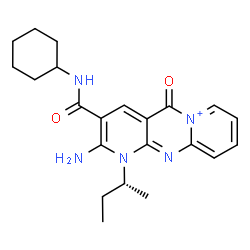 ChemSpider 2D Image | 2-Amino-1-[(2R)-2-butanyl]-3-(cyclohexylcarbamoyl)-5-oxo-1,5-dihydrodipyrido[1,2-a:2',3'-d]pyrimidin-6-ium | C22H28N5O2