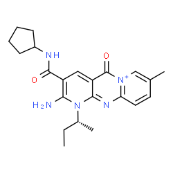 ChemSpider 2D Image | 2-Amino-1-[(2R)-2-butanyl]-3-(cyclopentylcarbamoyl)-8-methyl-5-oxo-1,5-dihydrodipyrido[1,2-a:2',3'-d]pyrimidin-6-ium | C22H28N5O2