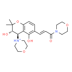 ChemSpider 2D Image | 4-{(3S,4R)-3,5-Dihydroxy-2,2-dimethyl-6-[(1E)-3-(4-morpholinyl)-3-oxo-1-propen-1-yl]-3,4-dihydro-2H-chromen-4-yl}morpholin-4-ium | C22H31N2O6