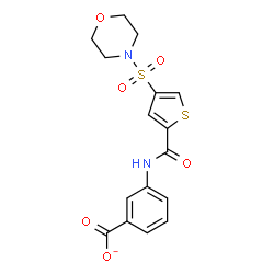 ChemSpider 2D Image | 3-({[4-(4-Morpholinylsulfonyl)-2-thienyl]carbonyl}amino)benzoate | C16H15N2O6S2