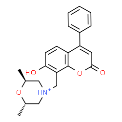 ChemSpider 2D Image | (2S,6S)-4-[(7-Hydroxy-2-oxo-4-phenyl-2H-chromen-8-yl)methyl]-2,6-dimethylmorpholin-4-ium | C22H24NO4