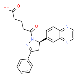 ChemSpider 2D Image | 5-Oxo-5-[(5R)-3-phenyl-5-(6-quinoxalinyl)-4,5-dihydro-1H-pyrazol-1-yl]pentanoate | C22H19N4O3