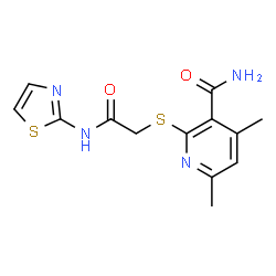 ChemSpider 2D Image | 4,6-Dimethyl-2-{[2-oxo-2-(1,3-thiazol-2-ylamino)ethyl]sulfanyl}nicotinamide | C13H14N4O2S2
