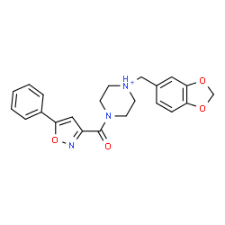 ChemSpider 2D Image | 1-(1,3-Benzodioxol-5-ylmethyl)-4-[(5-phenyl-1,2-oxazol-3-yl)carbonyl]piperazin-1-ium | C22H22N3O4