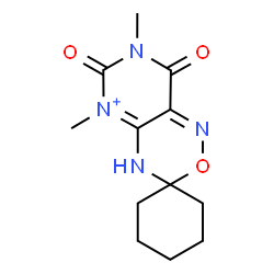 ChemSpider 2D Image | 5',7'-Dimethyl-6',8'-dioxo-4',6',7',8'-tetrahydrospiro[cyclohexane-1,3'-pyrimido[5,4-c][1,2,5]oxadiazin[5]ium] | C12H17N4O3