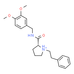 ChemSpider 2D Image | (2R)-2-[(3,4-Dimethoxybenzyl)carbamoyl]-1-(2-phenylethyl)pyrrolidinium | C22H29N2O3
