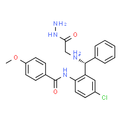 ChemSpider 2D Image | N-[(R)-{5-Chloro-2-[(4-methoxybenzoyl)amino]phenyl}(phenyl)methyl]-2-hydrazino-2-oxoethanaminium | C23H24ClN4O3