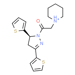 ChemSpider 2D Image | 1-{2-[(5S)-3,5-Di(2-thienyl)-4,5-dihydro-1H-pyrazol-1-yl]-2-oxoethyl}piperidinium | C18H22N3OS2