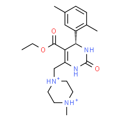 ChemSpider 2D Image | 1-{[(6S)-6-(2,5-Dimethylphenyl)-5-(ethoxycarbonyl)-2-oxo-1,2,3,6-tetrahydro-4-pyrimidinyl]methyl}-4-methylpiperazinediium | C21H32N4O3
