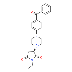 ChemSpider 2D Image | 4-(4-Benzoylphenyl)-1-[(3R)-1-ethyl-2,5-dioxo-3-pyrrolidinyl]piperazin-1-ium | C23H26N3O3