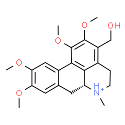 ChemSpider 2D Image | (6aR)-3-(Hydroxymethyl)-1,2,9,10-tetramethoxy-6-methyl-5,6,6a,7-tetrahydro-4H-dibenzo[de,g]quinolinium | C22H28NO5