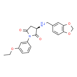 ChemSpider 2D Image | (3R)-N-(1,3-Benzodioxol-5-ylmethyl)-1-(3-ethoxyphenyl)-2,5-dioxo-3-pyrrolidinaminium | C20H21N2O5