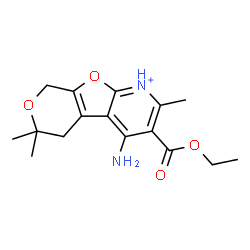 ChemSpider 2D Image | 4-Amino-3-(ethoxycarbonyl)-2,6,6-trimethyl-5,8-dihydro-6H-pyrano[4',3':4,5]furo[2,3-b]pyridin-1-ium | C16H21N2O4